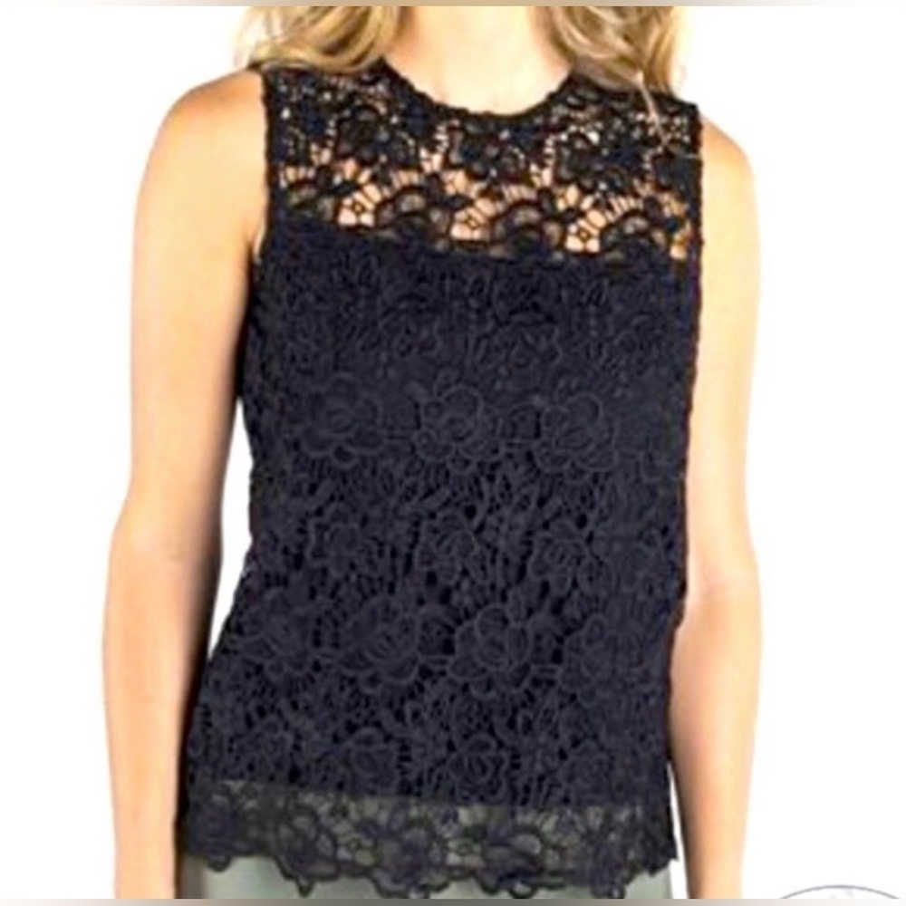 🆕Nanette Lepore Floral Lace Embroidered Sleeveless Top in Very Black